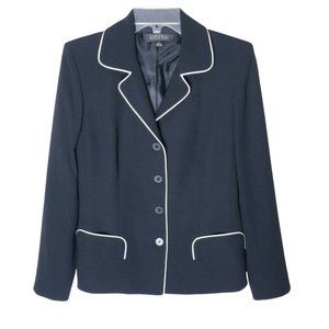 Kasper Blazer Jacket Women Size 6 Black White Trim